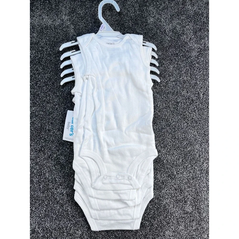 Carters Baby 5-Pack White Bodysuits 9M Expandable‎ Shoulders OEKO-TEX Certified